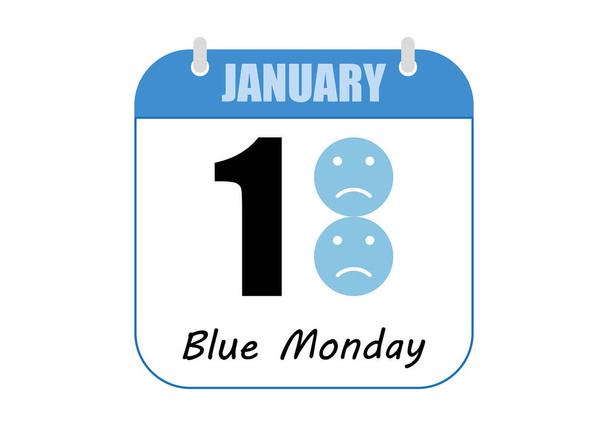 Naptár kék hétfő dátum és szomorú arcok. - Vektor, kép