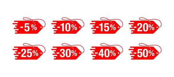 Etiquetas de precio de venta con cuerda y diferente porcentaje - Vector, imagen