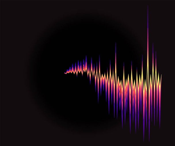 3D kleurrijke geluidsgolven oscilleren op zwarte achtergrond. Abstracte elektronische muziek poster. Moderne audio equalizer, digitale stereo vibraties, puls recorder. Jpeg illustratie - Foto, afbeelding