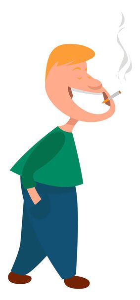 Fiú dohányzik egy cigaretta, illusztráció, vektor fehér háttér. - Vektor, kép