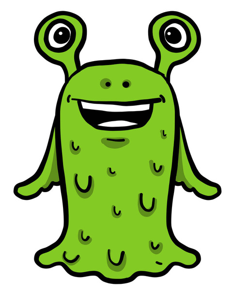 Happy green monster, illustration, vector on a white background. - Vektör, Görsel