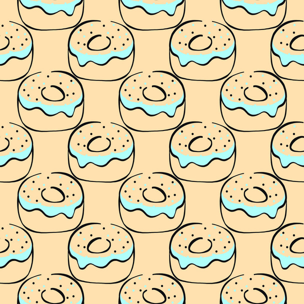 Tasty donut,seamless pattern on beige background. - Vector, imagen