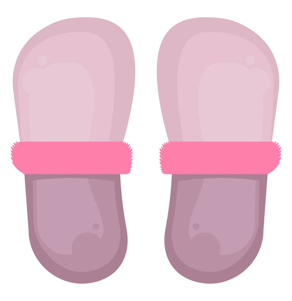 Pink cozy slippers, illustration, vector on a white background. - Вектор,изображение