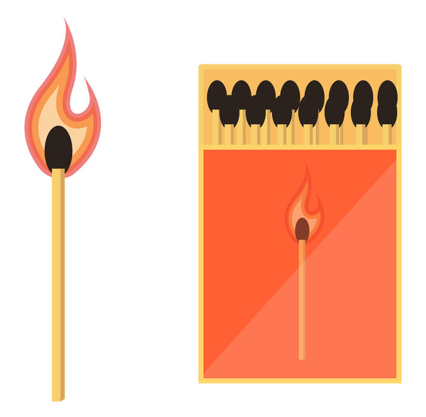 Fósforos de fogo, ilustração, vetor sobre um fundo branco. - Vetor, Imagem