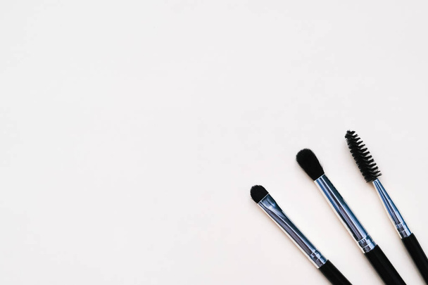 Kosmetik-Make-up-Pinsel für Visagisten auf leichtem, gleichmäßigem Hintergrund - Foto, Bild