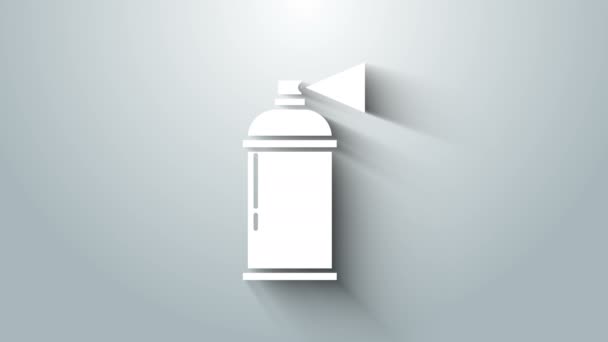 Fehér festék spray ikon elszigetelt szürke alapon. 4K Videó mozgás grafikus animáció - Felvétel, videó