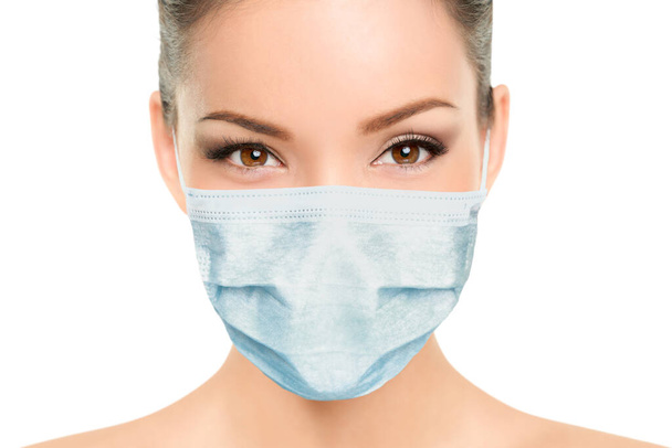 Beautiful Asian woman wearing medical face mask with eyes makeup beauty model portrait isolated on white background for Coronavirus - Foto, Bild