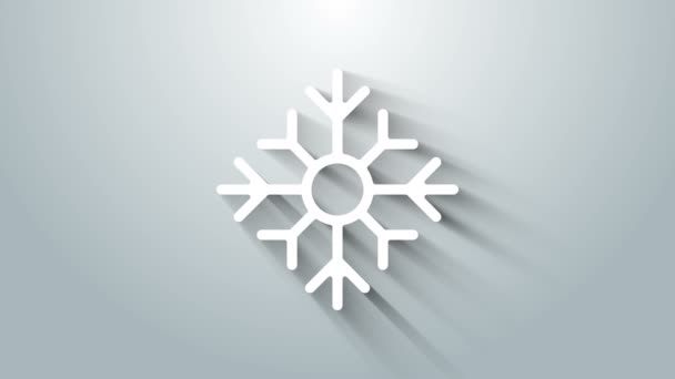 Белый значок Снежинки изолирован на сером фоне. С Рождеством и Новым годом. Видеографическая анимация 4K - Кадры, видео
