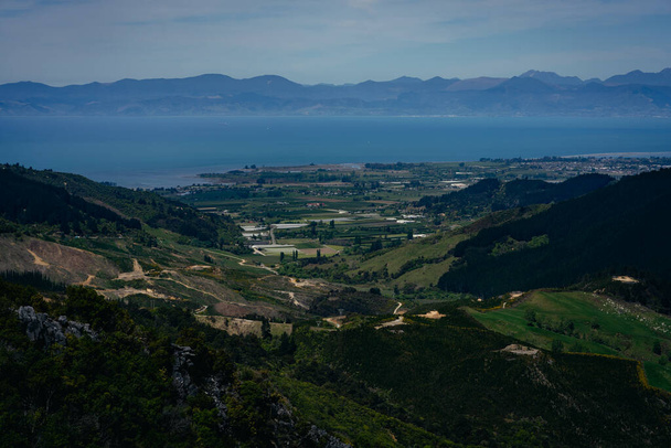 Panoramic view from Takaka hill in Hawkes Lookout. New Zealand, South Island - Photo, Image