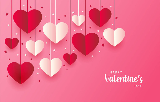 Hermoso rosa Feliz Día de San Valentín Fondo con corazones de amor y letras. Ilustración vectorial, pancartas, Papel pintado. folletos, invitación, carteles, folleto, descuento de cupón. - Vector, Imagen