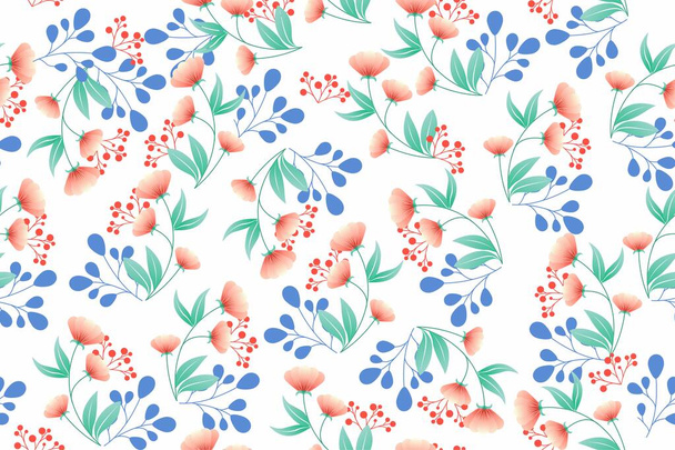 Nahtloses Muster aus Blüten, Blättern und Beeren. Hintergrund für Design und Industrie - Vektor, Bild