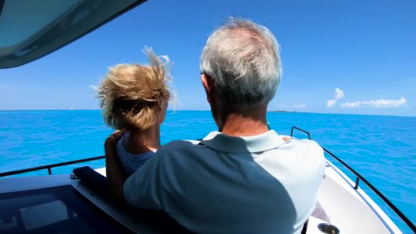 Mature couple on sail boat having fun Bahamas - Footage, Video