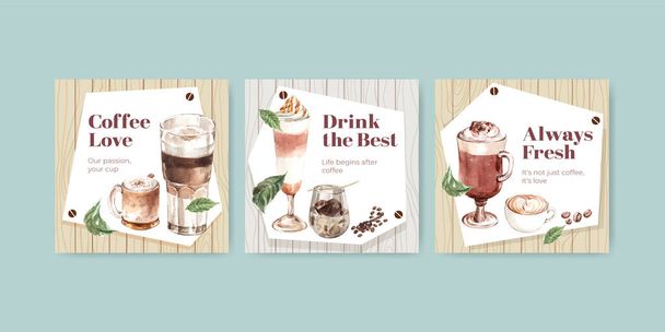 Διαφημιστείτε πρότυπο με κορεάτικο στυλ καφέ έννοια για τις επιχειρήσεις και το μάρκετινγκ εικονογράφηση φορέα ακουαρέλα - Διάνυσμα, εικόνα