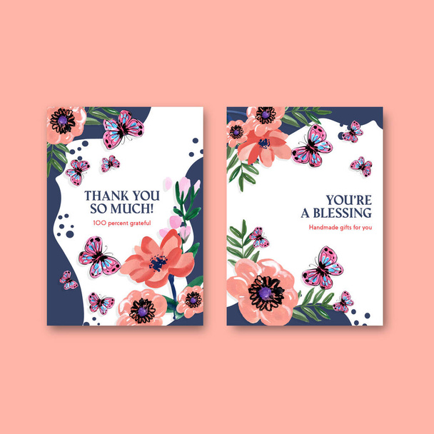 Modèle de carte de remerciement avec brosse floraux concept design pour invitation aquarelle vecteur illustratio - Vecteur, image