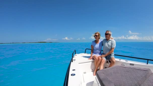 Caucasian seniors sailing on luxury sail boat Bahamas - Footage, Video