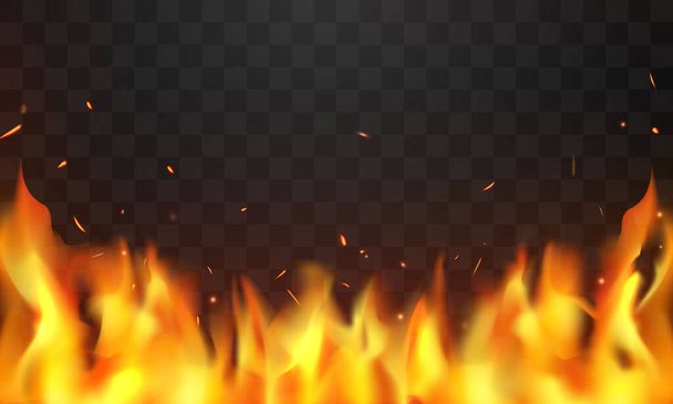Burning red hot sparks realistic fire flames - Vector, imagen