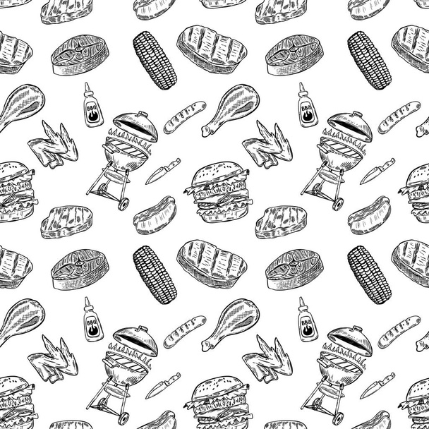 Seamless pattern bbq and grill. Design element for poster, wrapping paper. - Фото, изображение