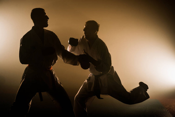 Portré egy kaukázusi professzionális taekwondo vörös öves fokozat (Dan) felkészülés a harcra - Fotó, kép