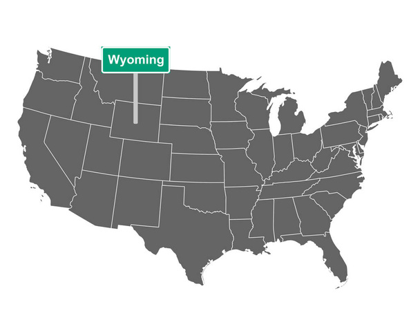 Wyoming signo límite del estado y mapa de EE.UU. como ilustración vectorial - Vector, imagen
