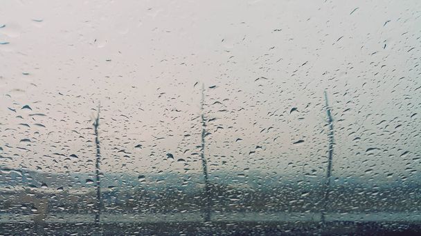 Boom silhouet zichtbaar door glas bij regenachtig weer - Foto, afbeelding