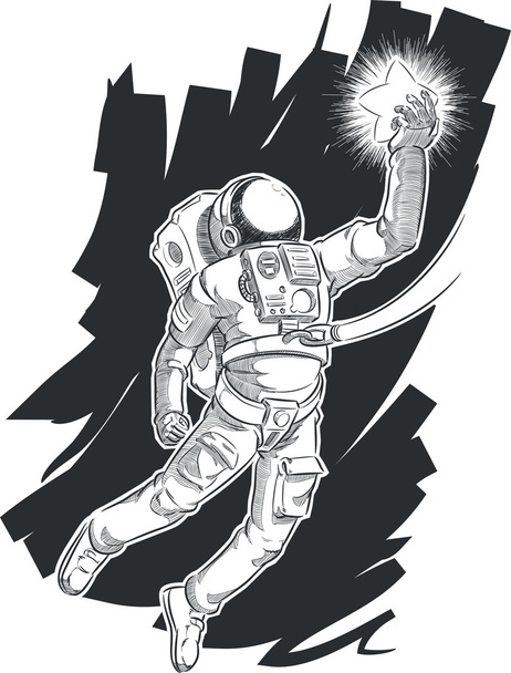 Sketch of Astronaut or Spaceman Grabbing a Star - Vector, Image