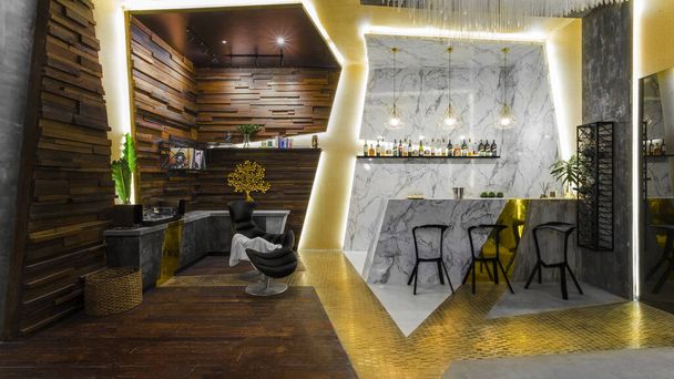 METRO MANILA, PHILIPPINES - Nov 03, 2017: A bar interior design very nice classy modern minimalistic - 写真・画像