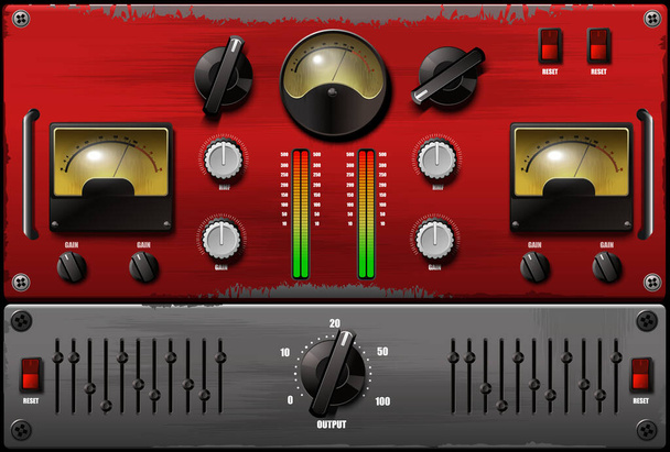 Realistic virtual equalizers and compressors. Vector illustration. - Vector, Image