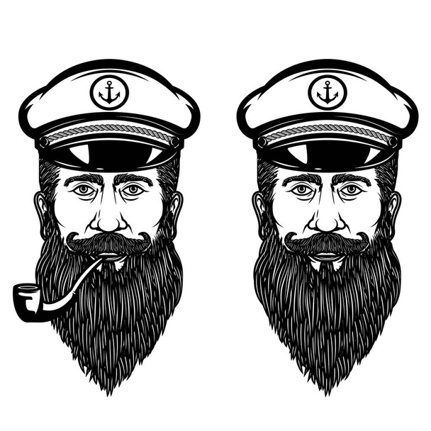 Illustration of the sea captain with smoking pipe. Design element for poster, emblem, sign, t shirt. - Φωτογραφία, εικόνα