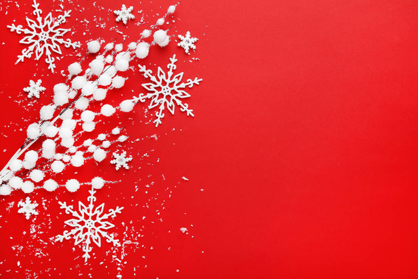 Christmas ornaments on red background - Photo, Image