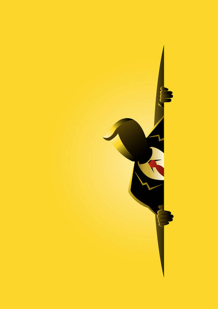 An illustration of a businessman sneaking around on yellow background - Vektör, Görsel