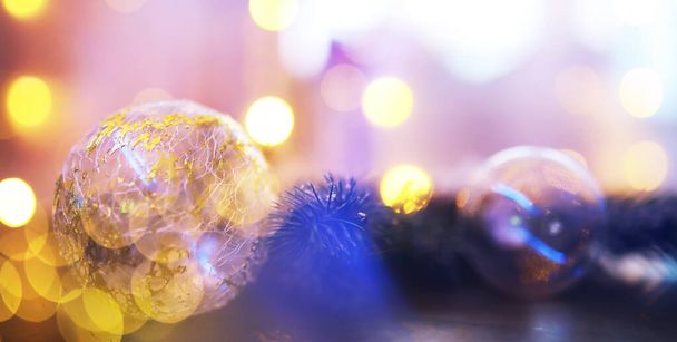 Snow Ball With Christmas Tree And Lights On Winter Background - Foto, Imagem