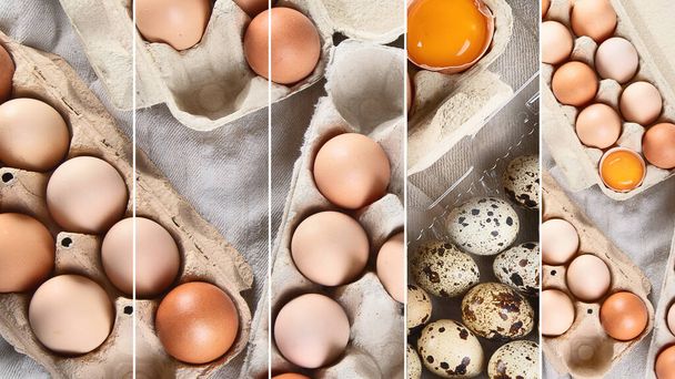 Raw chicken eggs collage. Food concept. - Valokuva, kuva