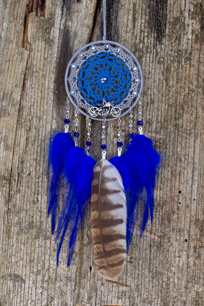 Dream catcher with feathers threads and beads rope hanging. Dreamcatcher handmade - Photo, Image