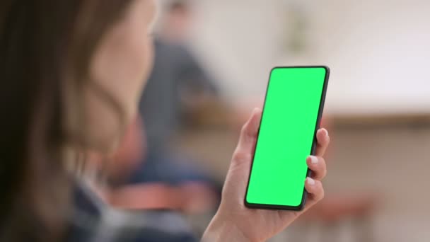 Female Holding Smartphone with Green Chroma Key Screen  - Footage, Video
