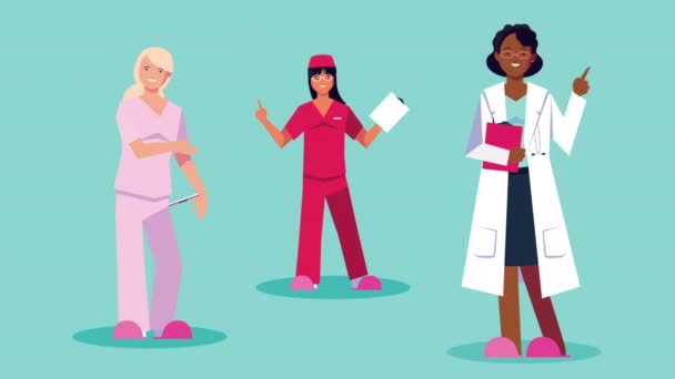 анимация врачей-межрасовых женщин - Кадры, видео