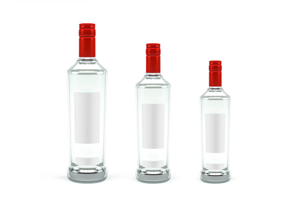 Votka şişesi modeli beyaz arka planda izole edildi - 3B oluşturma - Fotoğraf, Görsel