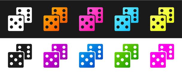 Set Game dobbelstenen pictogram geïsoleerd op zwart-wit achtergrond. Casino gokken. Vector. - Vector, afbeelding