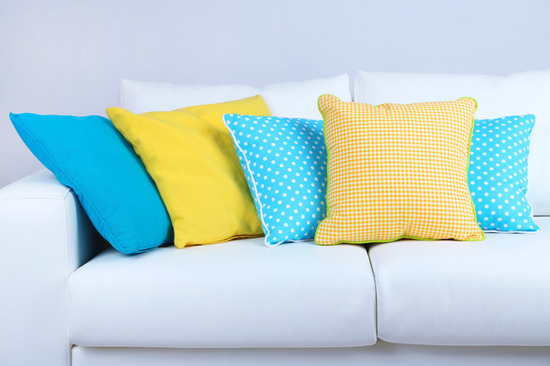 White sofa with colorful pillows in room  - Photo, image