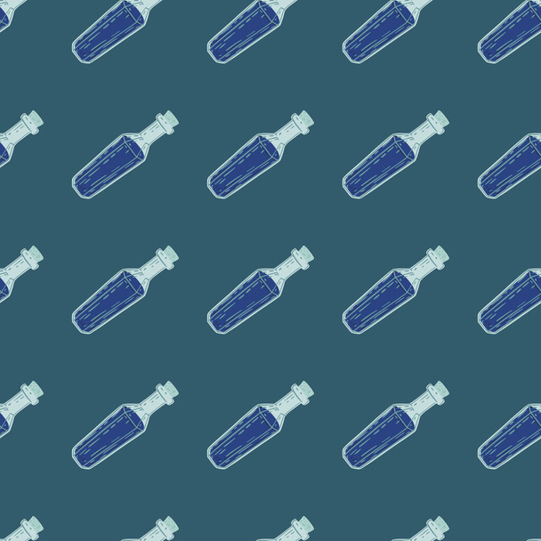 Декоративный бесшовный рисунок с орнаментом фляжки из морской синей медицины. Серый фон. Предназначен для дизайна, текстильной печати, обертывания, обложки. Векторная иллюстрация - Вектор,изображение