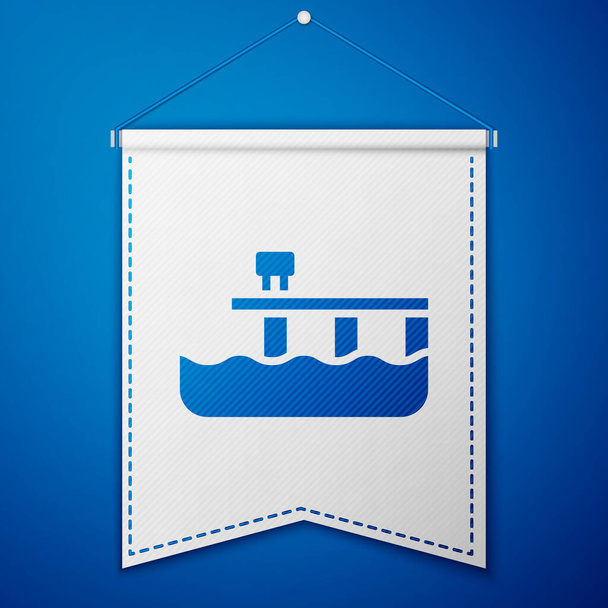 Blue Beach móló ikon elszigetelt kék háttér. Fehér zászlós sablon. Vektor. - Vektor, kép