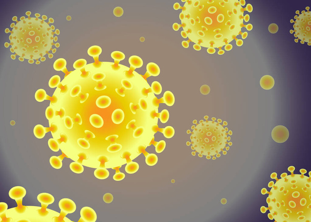 Коронавирус (COVID-19) - желтое золото в цвете. Инфекционный вирус на темно-синем фоне. Мбаппе, баннер для СМИ, сайтов, публикаций, новостей, распечаток. - Фото, изображение