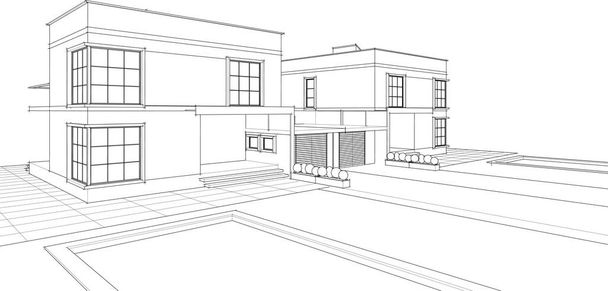 townhouse architectonische project schets 3d vector illustratie - Vector, afbeelding