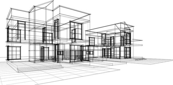 Эскиз архитектурного проекта таунхауса 3d векторная иллюстрация - Вектор,изображение