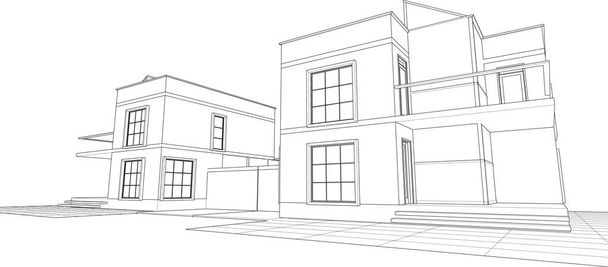 townhouse projeto arquitetônico esboço 3d vetor ilustração - Vetor, Imagem