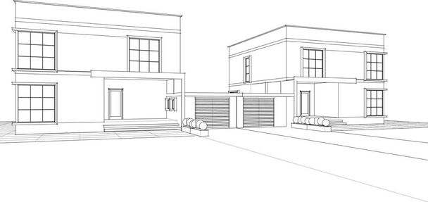 townhouse architectonische project schets 3d vector illustratie - Vector, afbeelding