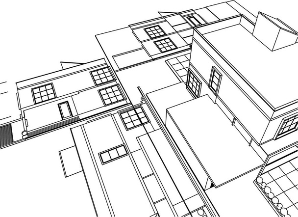 будинок архітектурний ескіз 3d ілюстрація
 - Вектор, зображення