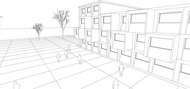 городская площадь современной абстрактной архитектуры 3d векторная иллюстрация - Вектор,изображение