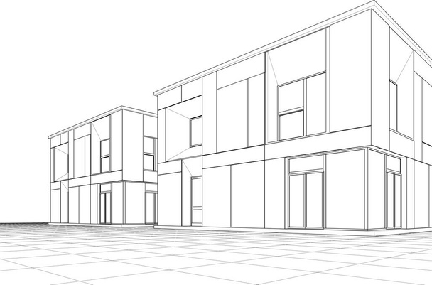 Эскиз архитектурного проекта таунхауса 3d векторная иллюстрация - Вектор,изображение