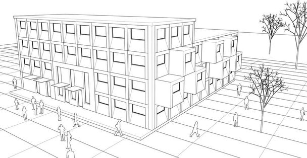 piazza della città moderna architettura astratta 3d illustrazione - Vettoriali, immagini