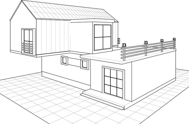 ev mimarisi çizimi 3d vektör illüstrasyonu - Vektör, Görsel